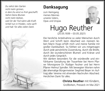 Traueranzeige von Hugo Reuther von Frankenpost