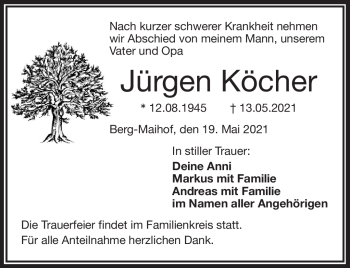 Traueranzeige von Jürgen Köcher von Frankenpost