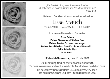 Traueranzeige von Lissa Stauch von Neue Presse Coburg