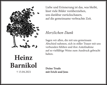 Traueranzeige von Heinz Barikol von Südthüringer Presse
