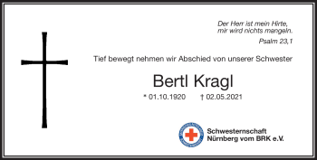 Traueranzeige von Bertl Kragl von Frankenpost