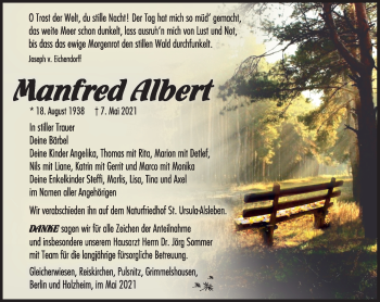 Traueranzeige von Manfred Albert von Südthüringer Presse