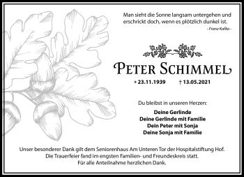 Traueranzeige von Peter Schimmel von Frankenpost