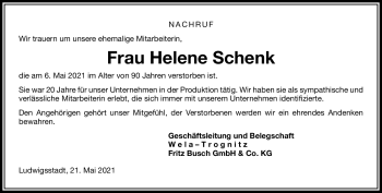 Traueranzeige von Helene Schenk von Neue Presse Coburg