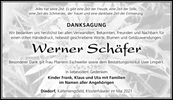 Traueranzeige von Werner Schäfer von Südthüringer Presse