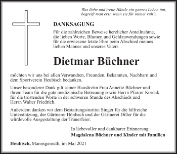 Traueranzeige von Dietmar Büchner von Südthüringer Presse