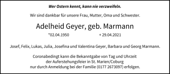 Traueranzeige von Adelheid Geyer von Neue Presse Coburg