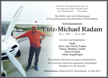 Traueranzeige von Lutz-Michael Radam von Südthüringer Presse