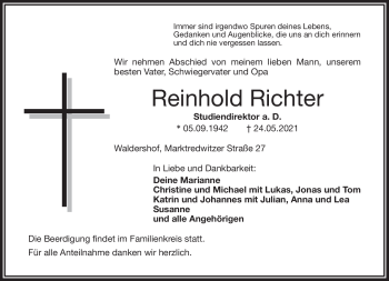 Traueranzeige von Reinhold Richter von Frankenpost