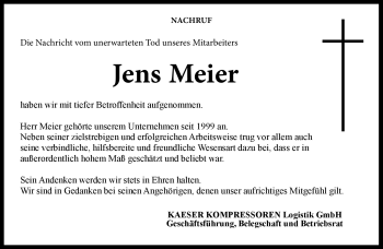 Traueranzeige von Jens Meier von Neue Presse Coburg