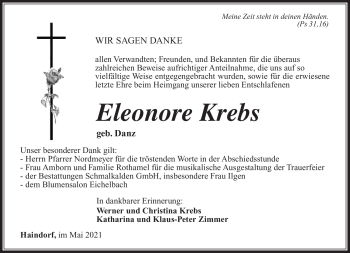 Traueranzeige von Eleonore Krebs von Südthüringer Presse