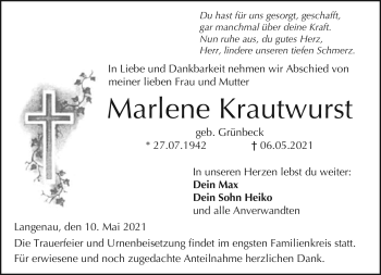 Traueranzeige von Marlene Krautwurst von Neue Presse Coburg
