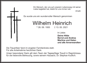 Traueranzeige von Wilhelm Heinrich von Frankenpost
