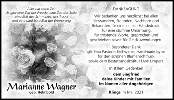Traueranzeige von Marianne Wagner von Südthüringer Presse
