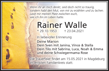 Traueranzeige von Rainer Walle von Südthüringer Presse