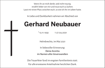 Traueranzeige von Gerhard Neubauer von Frankenpost