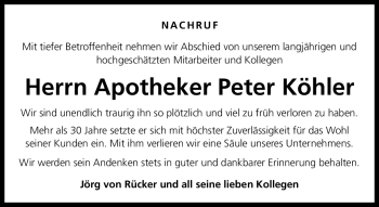 Traueranzeige von Peter Köhler von Frankenpost