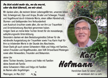 Traueranzeige von Karl Hofmann von Südthüringer Presse