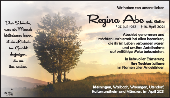 Traueranzeige von Regina Abe von Südthüringer Presse
