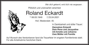 Traueranzeige von Roland Eckardt von Frankenpost