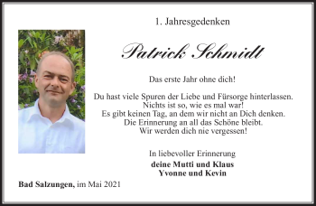 Traueranzeige von Patrick Schmidt von Südthüringer Presse
