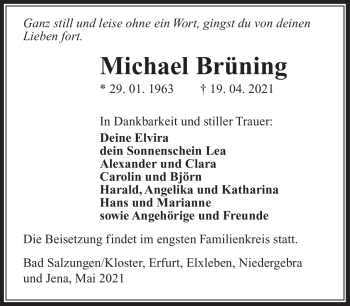 Traueranzeige von Michael Brüning von Südthüringer Presse
