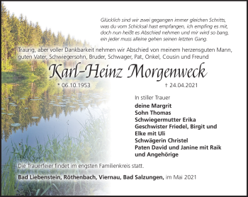 Traueranzeige von Karl-Heinz Morgenweck von Südthüringer Presse