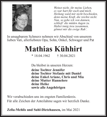 Traueranzeige von Mathias Kühhirt von Südthüringer Presse