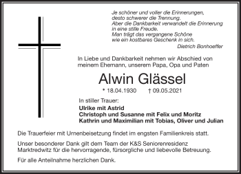 Traueranzeige von Alwin Glässel von Frankenpost
