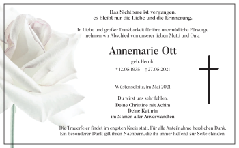 Traueranzeige von Annemarie Ott von Frankenpost