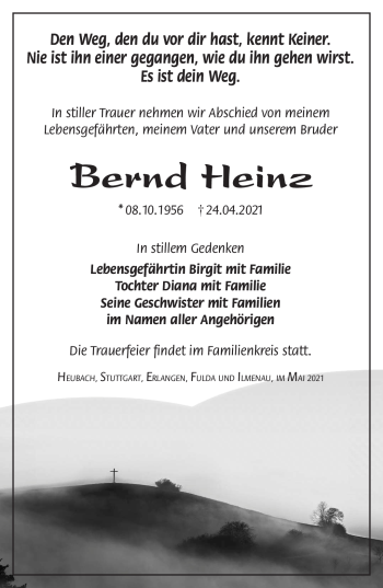 Traueranzeige von Bernd Heinz von Südthüringer Presse