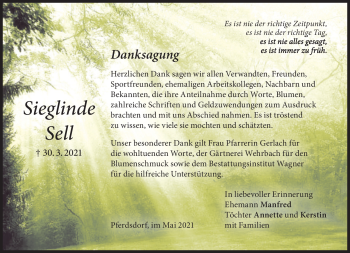 Traueranzeige von Sieglinde Sell von Südthüringer Presse
