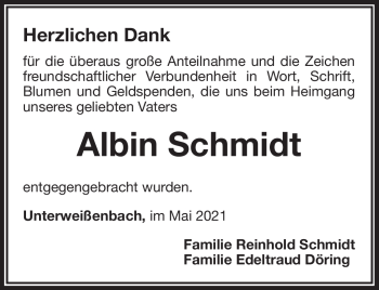 Traueranzeige von Albin Schmidt von Frankenpost