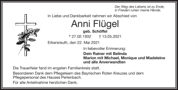 Traueranzeige von AAnni Flügel von Frankenpost