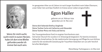 Traueranzeige von Egon Haller von Frankenpost