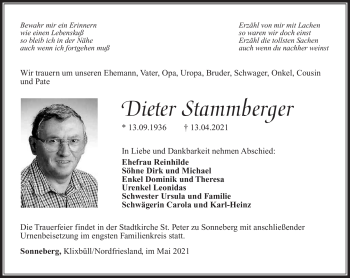Traueranzeige von Dieter Stammberger von Südthüringer Presse