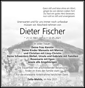 Traueranzeige von Dieter Fischer von Südthüringer Presse