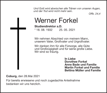 Traueranzeige von Werner Forkel von Neue Presse Coburg