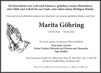 Traueranzeige von Marita Göhring von Südthüringer Presse