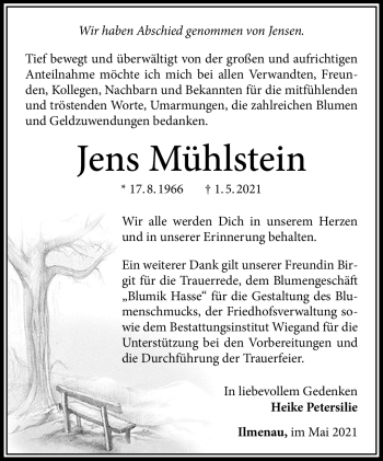 Traueranzeige von Jens Mühlstein von Südthüringer Presse