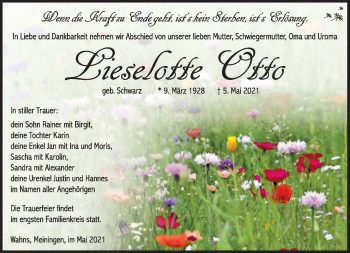 Traueranzeige von Lieselotte Otto von Südthüringer Presse
