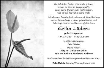 Traueranzeige von Erika Lüders von Südthüringer Presse