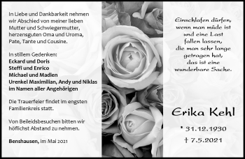 Traueranzeige von Erika Kehl von Südthüringer Presse