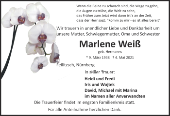 Traueranzeige von Marlene Weis von Frankenpost