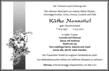 Traueranzeige von Käthe Nennstiel von Südthüringer Presse