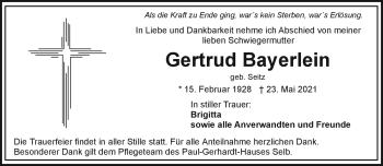 Traueranzeige von Gertrud Bayerlein von Frankenpost