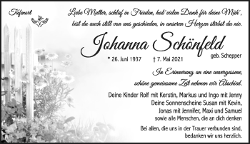 Traueranzeige von Johanna Schönfeld von Südthüringer Presse