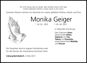 Traueranzeige von Monika Geiger von Neue Presse Coburg
