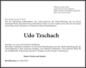 Traueranzeige von Udo Tzschach von Südthüringer Presse