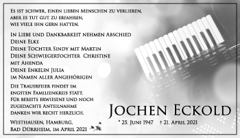 Traueranzeige von Jochen Eckold von Südthüringer Presse